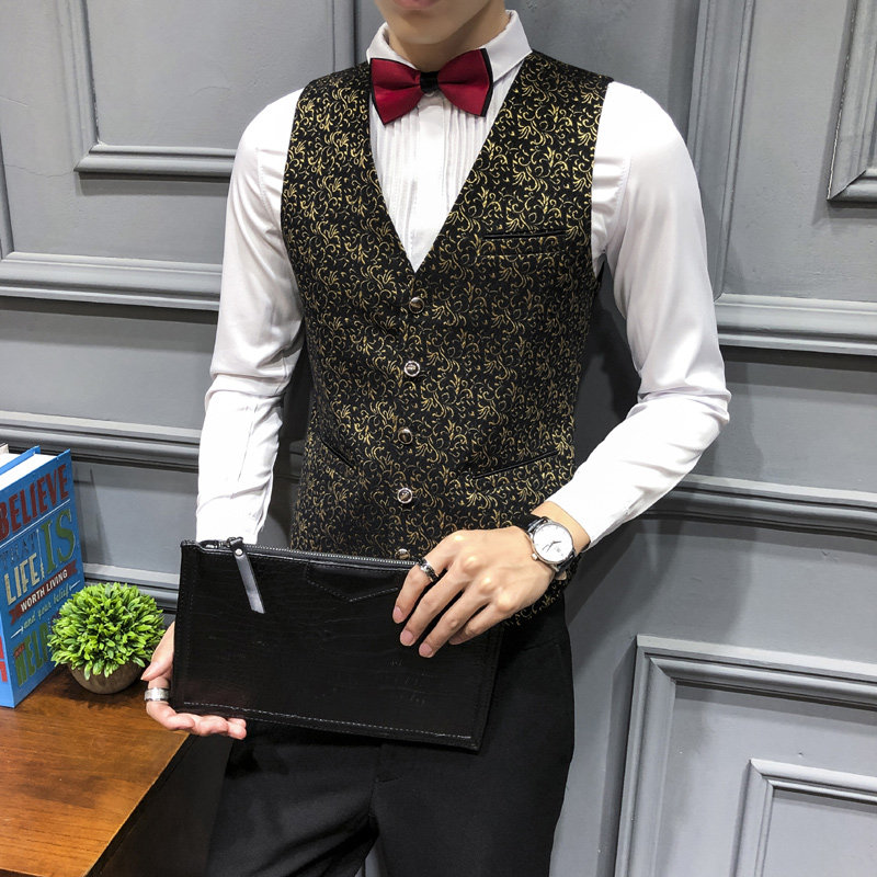 LP785-男士韩版修身表演马甲花刺绣马甲夜店酒吧KTV马甲工作服P50,男装背心/马甲,星座717A