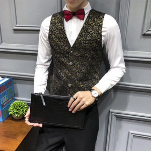 LP785-男士韩版修身表演马甲花刺绣马甲夜店酒吧KTV马甲工作服P50图片