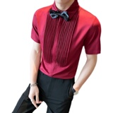 LT143*夏季男士法式短袖衬衫KTV夜店工作服男女款纯色衬衣P45，男装衬衫，星座717A