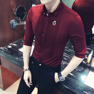 YC026-宫廷风中袖七分袖衬衫大码夜店酒吧理发师工作服衬衣P40图片