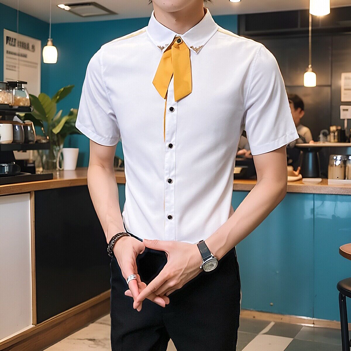 LT136*男女短袖领带装饰奶茶店衬衣工作服营业员衬衫定制LOGOP40,男装衬衫,星座717A