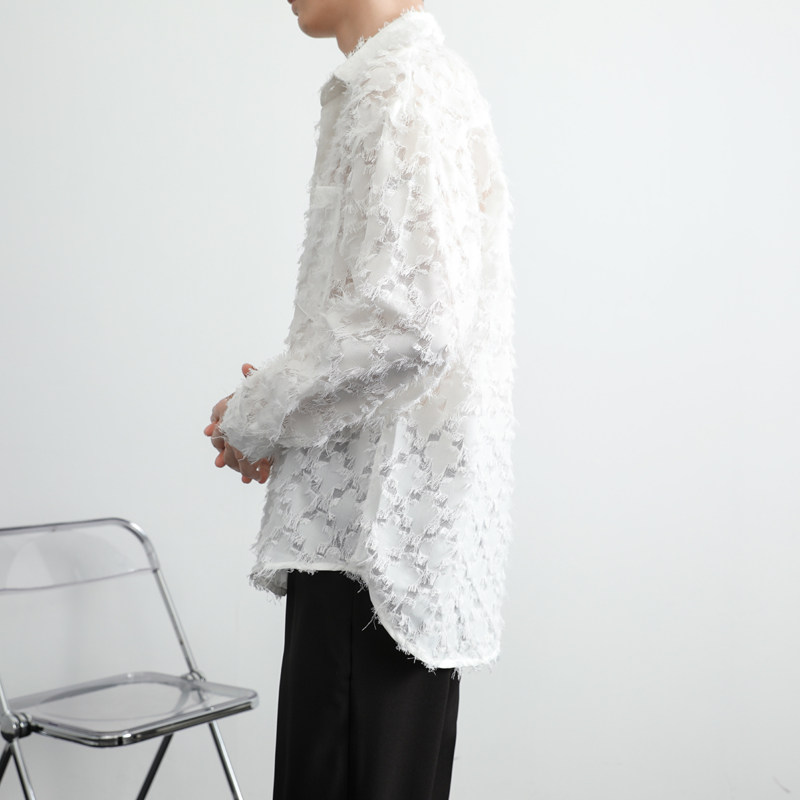 QS051*2024春夏新款男士纯色提花镂空小众中性轻熟长袖衬衫P55,男装衬衫,星座717A