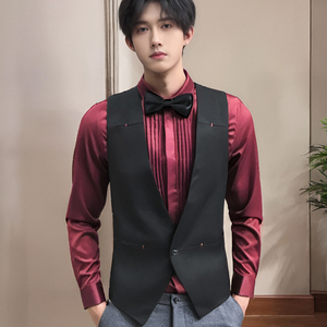 QS794*男一粒扣V领单马甲伴郎服台球俱乐部马甲P50图片