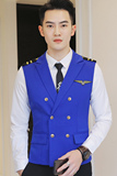 Y8758-Q男韩版短款双排扣空少马甲外套夜店KTV酒吧工作服蓝色P50，男装背心/马甲，星座717A