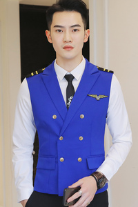 Y8758-Q男韩版短款双排扣空少马甲外套夜店KTV酒吧工作服蓝色P50图片