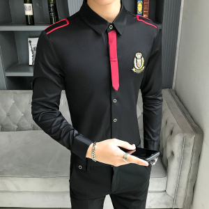 LT104-学院风男领带装饰长袖衬衫夜店酒吧KTV青年衬衣P50图片