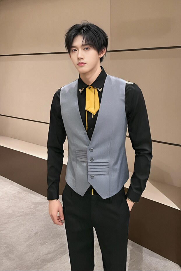 QS793*男单排扣褶皱拉条V领休闲马甲P50,男装背心/马甲,星座717A