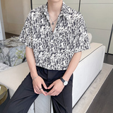 QS064*夏季男潮宽松短袖花衬衫复古青年衬衣小众半袖P45，男装衬衫，星座717A