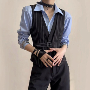 QS805*竖条纹假两件型男短款V领短马甲P50,男装背心/马甲,星座717A