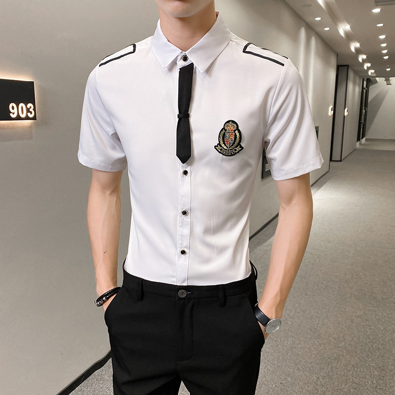 LT137*2023学院风DK制服JK短袖衬衫领带男短袖衬衣休闲衬衫P45,男装衬衫,星座717A