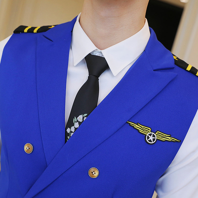 Y8758-Q男韩版短款双排扣空少马甲外套夜店KTV酒吧工作服蓝色P50,男装背心/马甲,星座717A