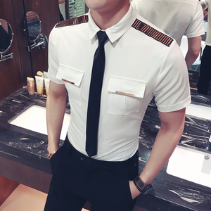 YC031-Q型男空少服短袖衬衫夜店KTV理发师可定制LOGO衬衣工装P45图片
