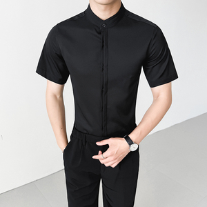 LT139*男立领奶茶店男女同款短袖衬衫工作服伴郎助理衬衣P38图片