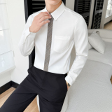 LT201*格子领带男潮流韩版帅气长袖衬衣工作服秋冬男职业装P55，男装衬衫，星座717A