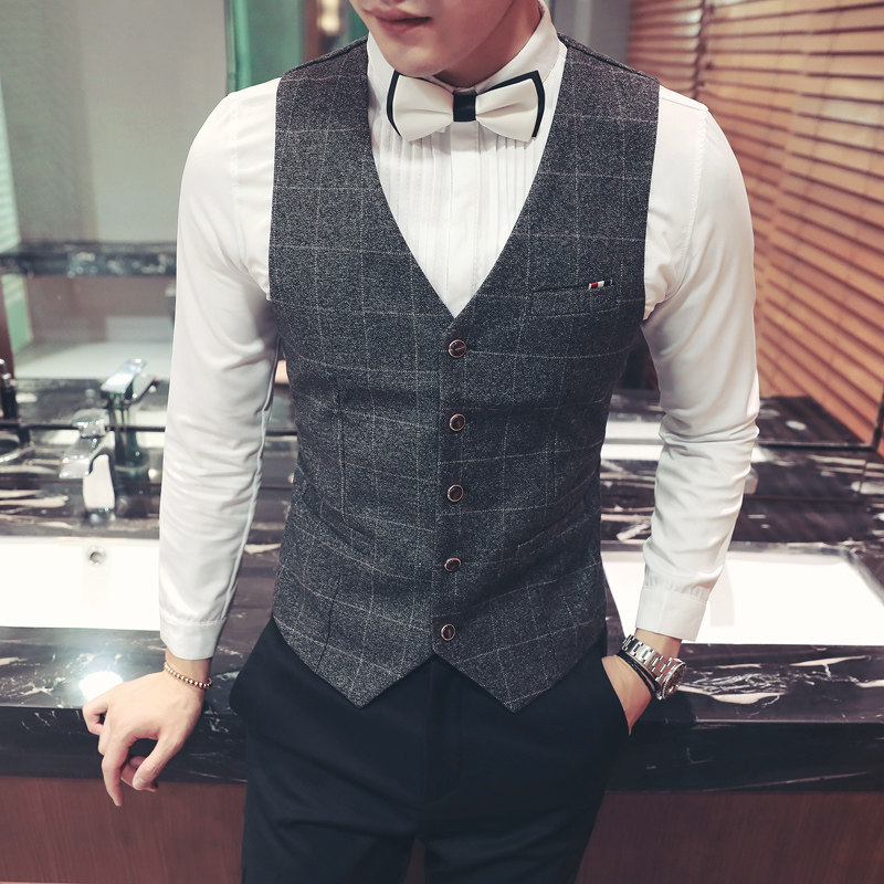 Y8754-男韩版单排扣马甲外套休闲商务男马甲服务生马甲工装P50图片