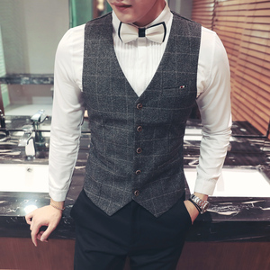 Y8754-男韩版单排扣马甲外套休闲商务男马甲服务生马甲工装P50图片