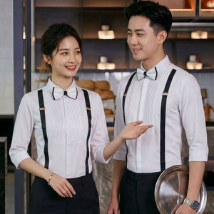 GZ077*法式七分袖男女同款衬衫餐厅酒吧夜店工作服送领结P50图片