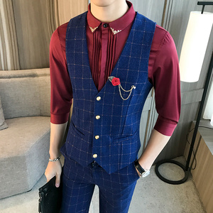 LP710-V大格子男潮休闲单排扣马甲夜店酒吧餐厅马甲工作服P50图片