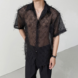 QS201*镂空透气男短袖小外套性感男宽松衬衣P38，男装衬衫，星座717A