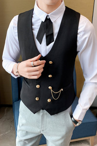 8734*新款链条装饰双排扣男休闲马甲酒吧工作服P50图片