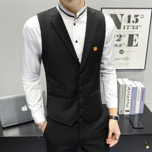 LP811*新款男笑脸多口袋翻领单排扣休闲马甲服务员马甲外套P50图片