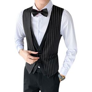 LT805*男青年条纹假两件马甲夜店酒吧KTV背心休闲工作服P50图片