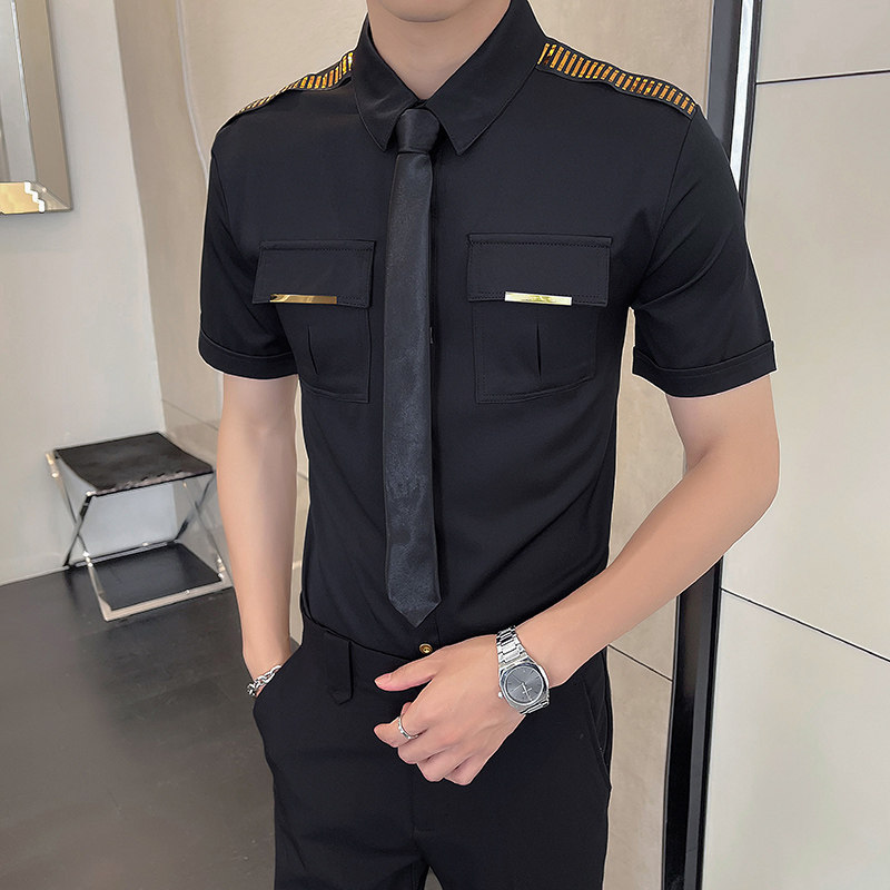 LT031*肩章装饰大口袋空少短袖衬衫酒店餐厅酒吧工作服P40,男装衬衫,星座717A
