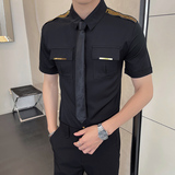 LT031*肩章装饰大口袋空少短袖衬衫酒店餐厅酒吧工作服P40，男装衬衫，星座717A