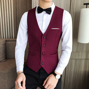 LP704-纯色假口袋单排扣型男修身马甲外套夜店酒吧发型师马甲P40图片