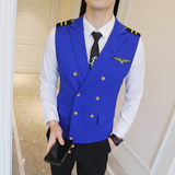 Y8758-Q时尚男韩版修身短款双排扣马甲工作服肩章马甲外套黑色P50，男装背心/马甲，星座717A