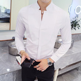 YC082-2020立领三色入长袖衬衣大码发型师青年男衬衫纯色寸衣P45，男装衬衫，星座717A
