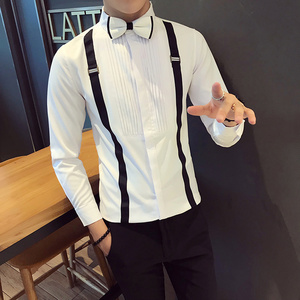 SC017-男潮背带长袖衬衣正式礼服婚礼夜店酒吧KTV工作服衬衣P50图片