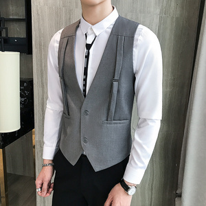 LP781-新款背带装饰男修身短款马甲潮个性马甲外套P50图片
