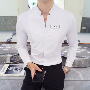 YC082-立领三色入长袖衬衣大码发型师青年男衬衫纯色寸衣P40图片
