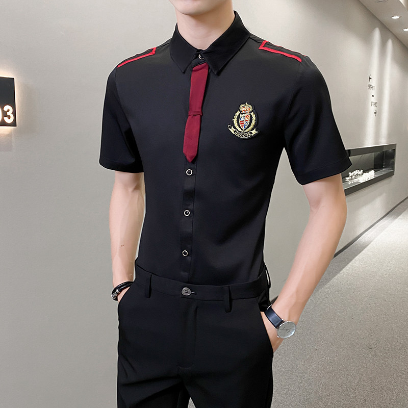 LT137*新款JK徽章休闲男衬衣营业员KTV工作服大码P45图片