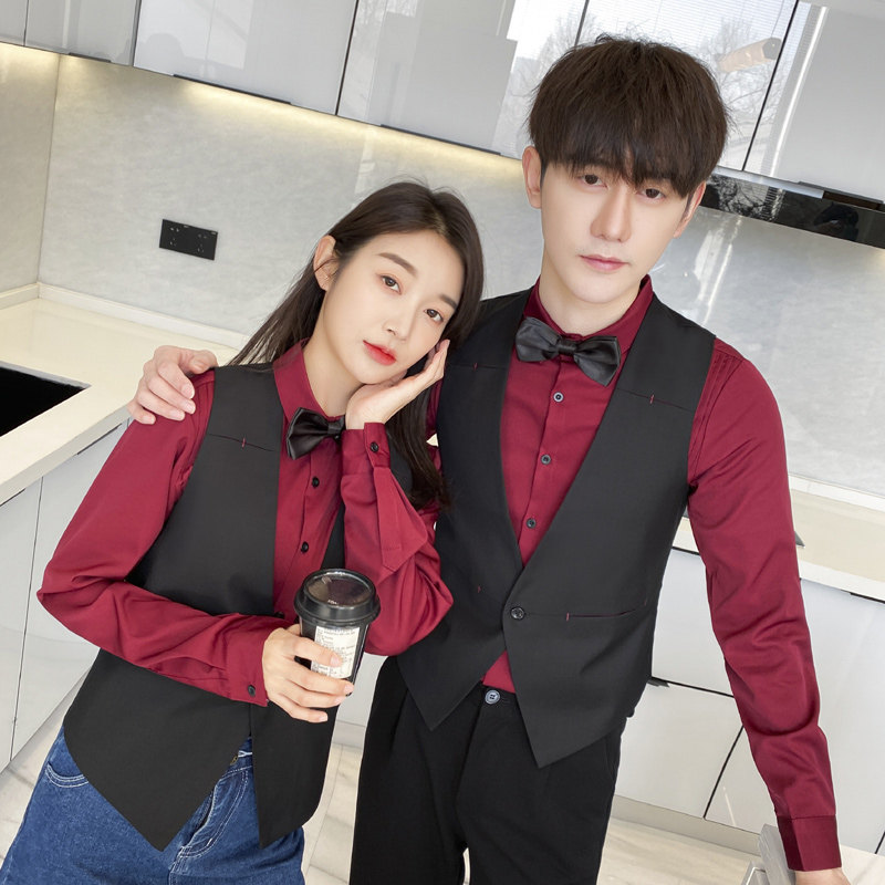 Q8794*一粒扣短款V领男女同款马甲餐厅营业员服务员员工马甲P50,男装背心/马甲,星座717A