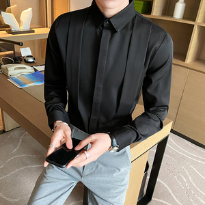长袖透气宽松型修身金属袖扣衬衫休闲职业正装韩版男士衬衣白色图片