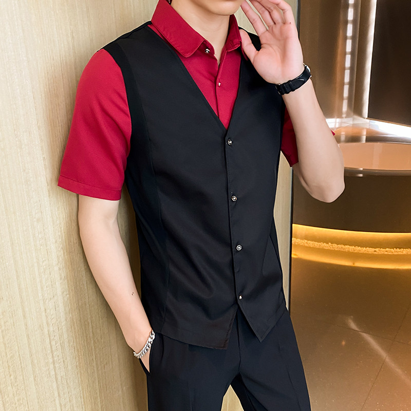 LT146*男士假两件衬衫短袖衬衣KTV夜店酒吧工作服男休闲衬衫P50图片