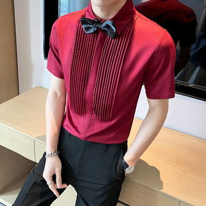 LT143*夏季男士法式短袖衬衫餐厅工作服男女款纯色衬衣P40图片