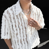 QS099*男小众美式休闲透气镂空短袖衬衫P65，男装衬衫，星座717A