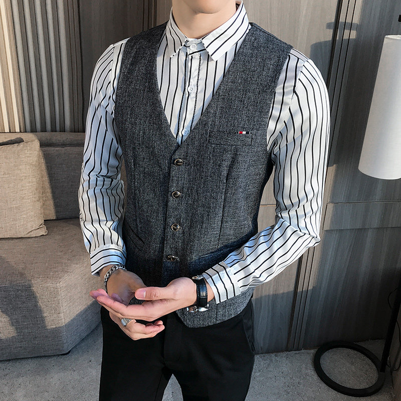 LP754-灰色格子男士短款马甲外套发型师服务员马甲P50,男装背心/马甲,星座717A