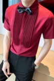 LT143*2024夏季青年休闲短袖尖领礼服衬衫餐厅工作服男女同款衬衣，男装衬衫，星座717A