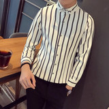 SC005-春季新款男学生青年寸衣大码发型师条纹衬衫工作服P45，男装衬衫，星座717A