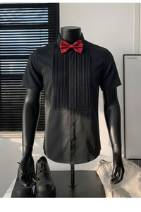 JM143*法式褶皱黑色短袖衬衫伴郎合唱表演服P45图片