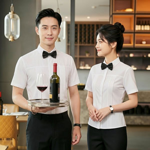 GZ119*褶皱纯黑色酒吧KTV餐厅咖啡厅营业员工作服P45图片
