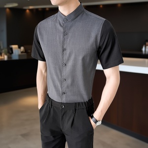 LT138*男立领奶茶店男女同款短袖衬衫工作服婚纱摄影助理衬衣P38，男装衬衫，星座717A