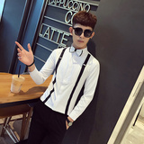 SC017-男潮背带长袖衬衣正式礼服婚礼夜店酒吧KTV工作服衬衣P50，男装衬衫，星座717A