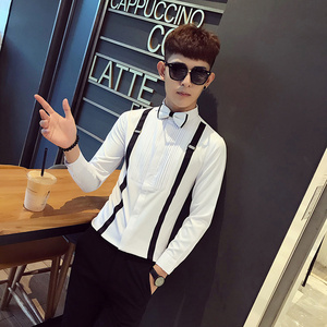 SC017-男潮背带长袖衬衣正式礼服婚礼夜店酒吧KTV工作服衬衣P50图片