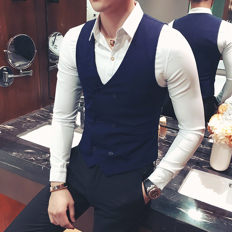 Y8733-Q双排扣马甲外套理发店KTV夜店酒吧马甲工作服大码潮P40,男装背心/马甲,星座717A