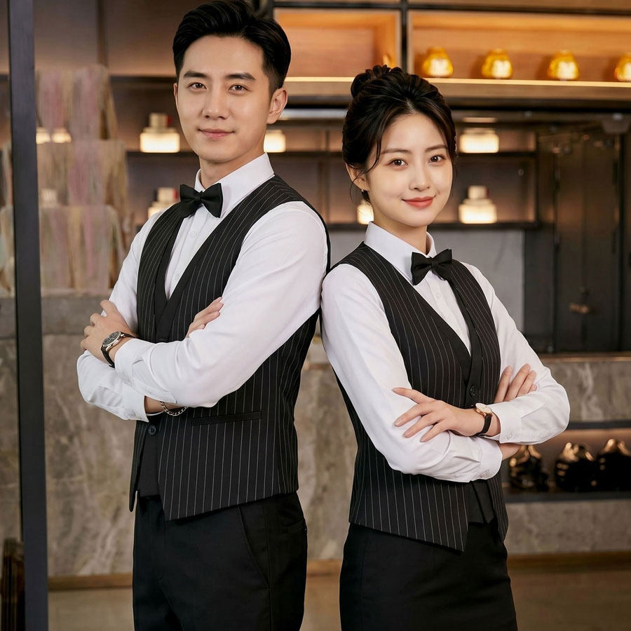 GZ805*条纹假两件男女同款酒吧KTV餐厅工作服外套马甲P50，男装背心/马甲，星座717A